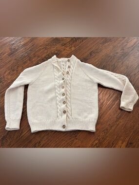 Vintage 1950’s hand knit Cable Knit Irish wool Cream Cardigan sweater size S